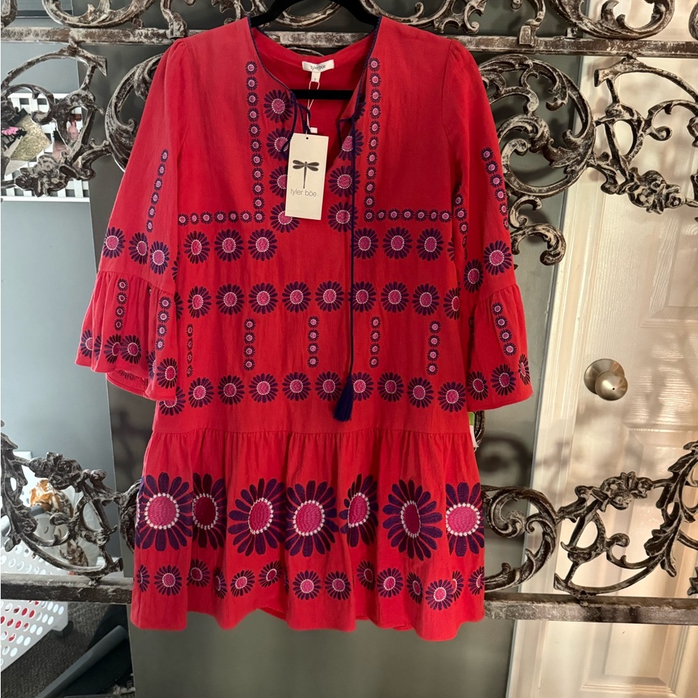 Tyler Boe Flame Dress with Floral Embroidery